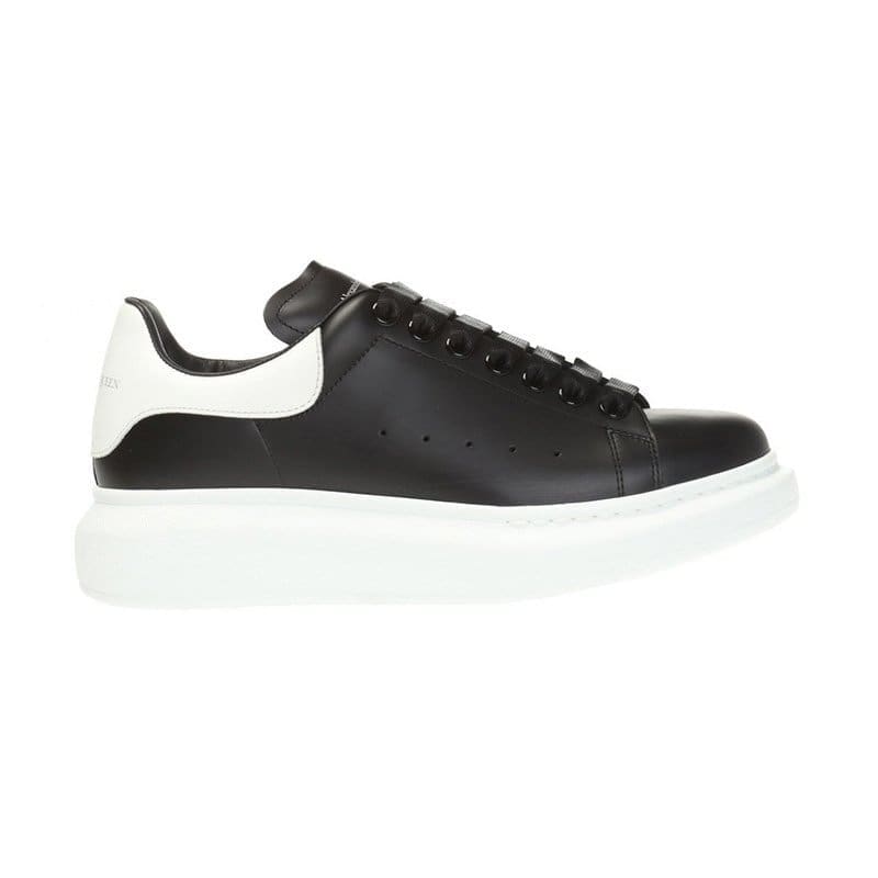 Alexander McQueen Oversized Sneaker Black Smooth Calf Leather with White Leather Heel Replica