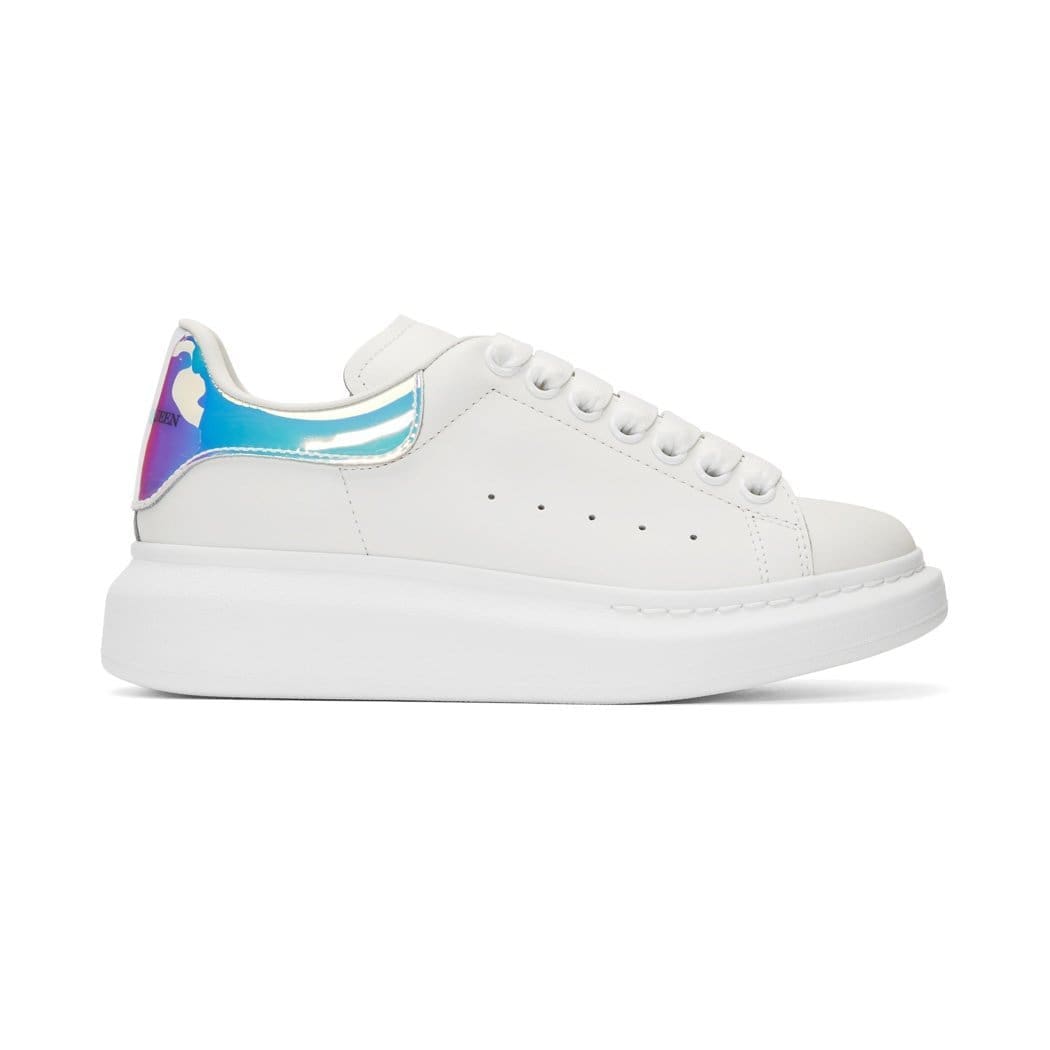Alexander McQueen Oversized Sneaker White Smooth Calf Leather with Pearlescent Shock Pink Heel Replica