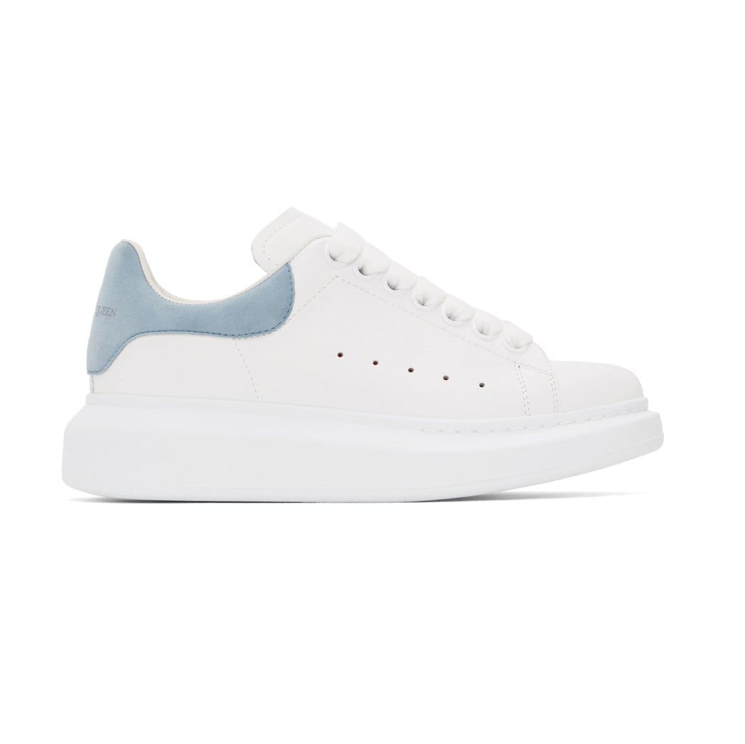 Alexander McQueen Oversized Sneaker White Smooth Calf Leather with Dream Blue Suede Heel Replica