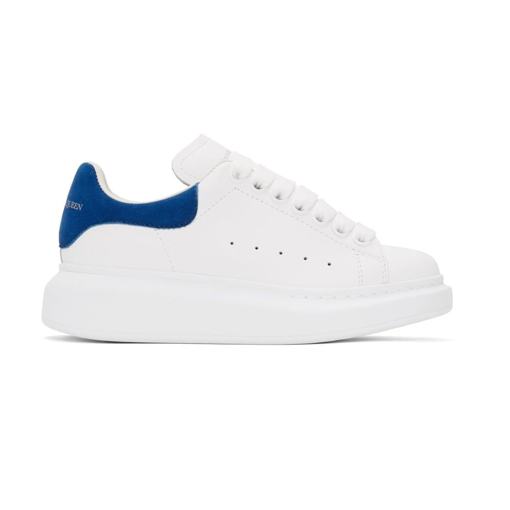 Alexander McQueen Oversized Sneaker White Smooth Calf Leather with Worker Blue Suede Heel Replica