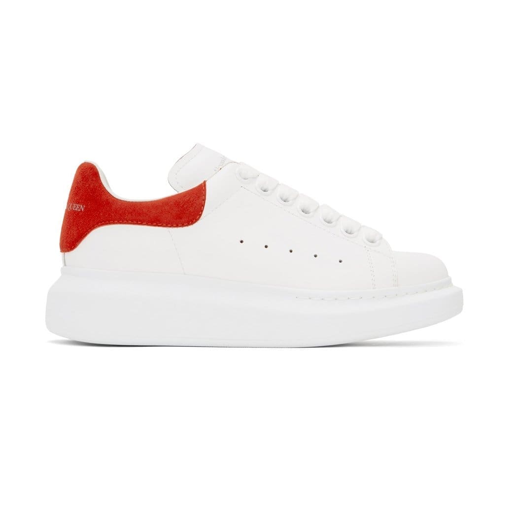 Alexander McQueen Oversized Sneaker White Smooth Calf Leather with Red Suede Heel Replica