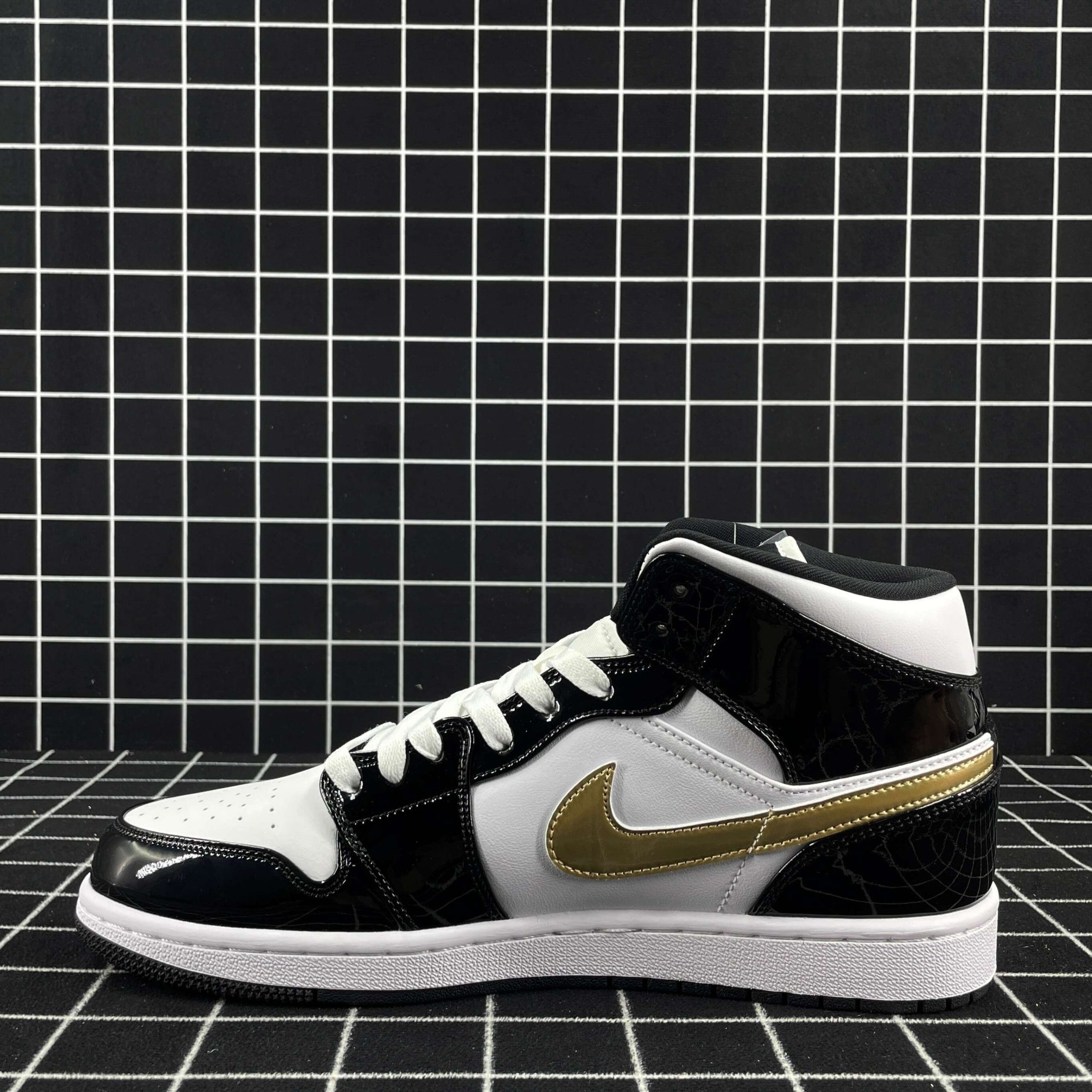 Air Jordan 1 Mid Patent Black Gold Replica