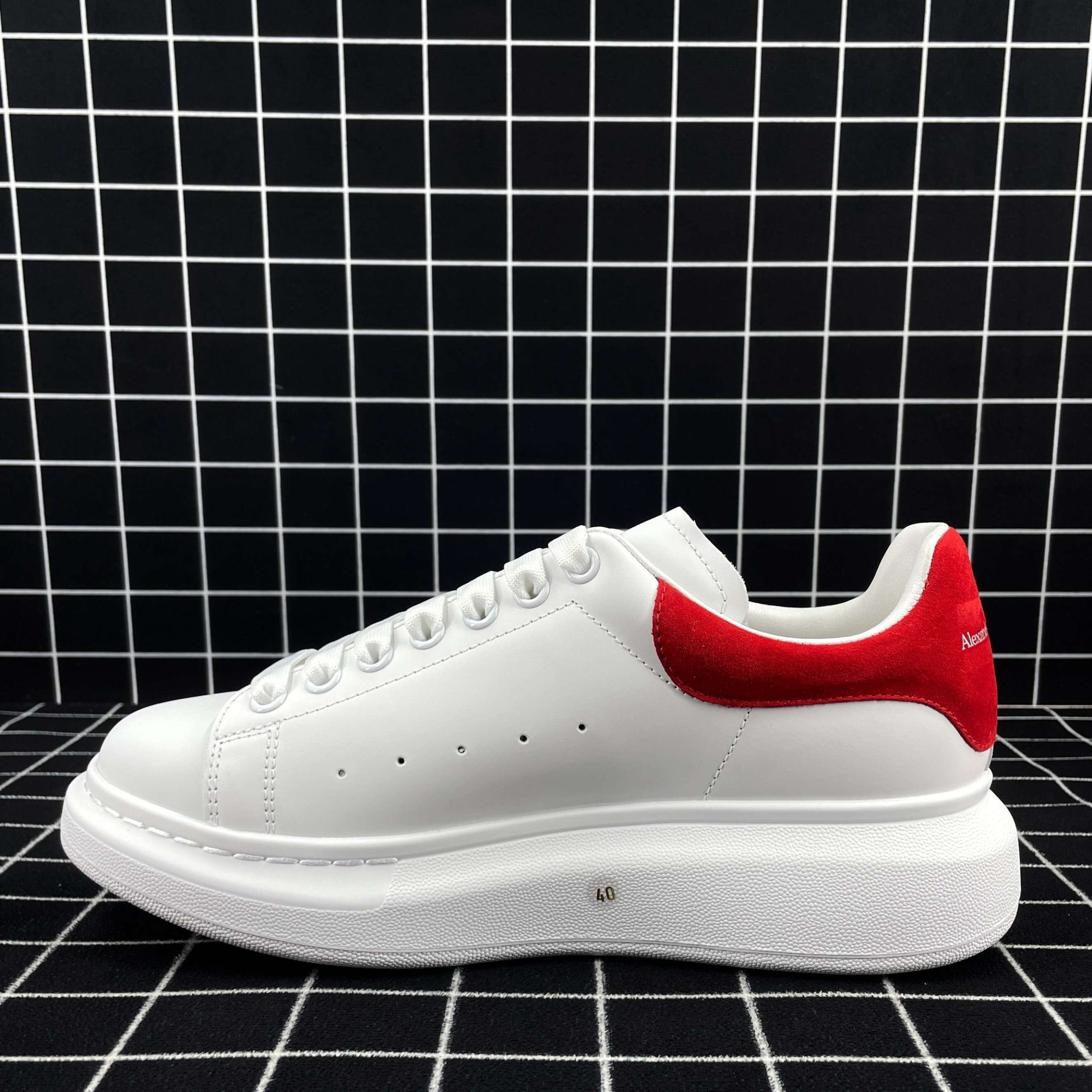 Alexander McQueen Oversized Sneaker White Smooth Calf Leather with Red Suede Heel Replica