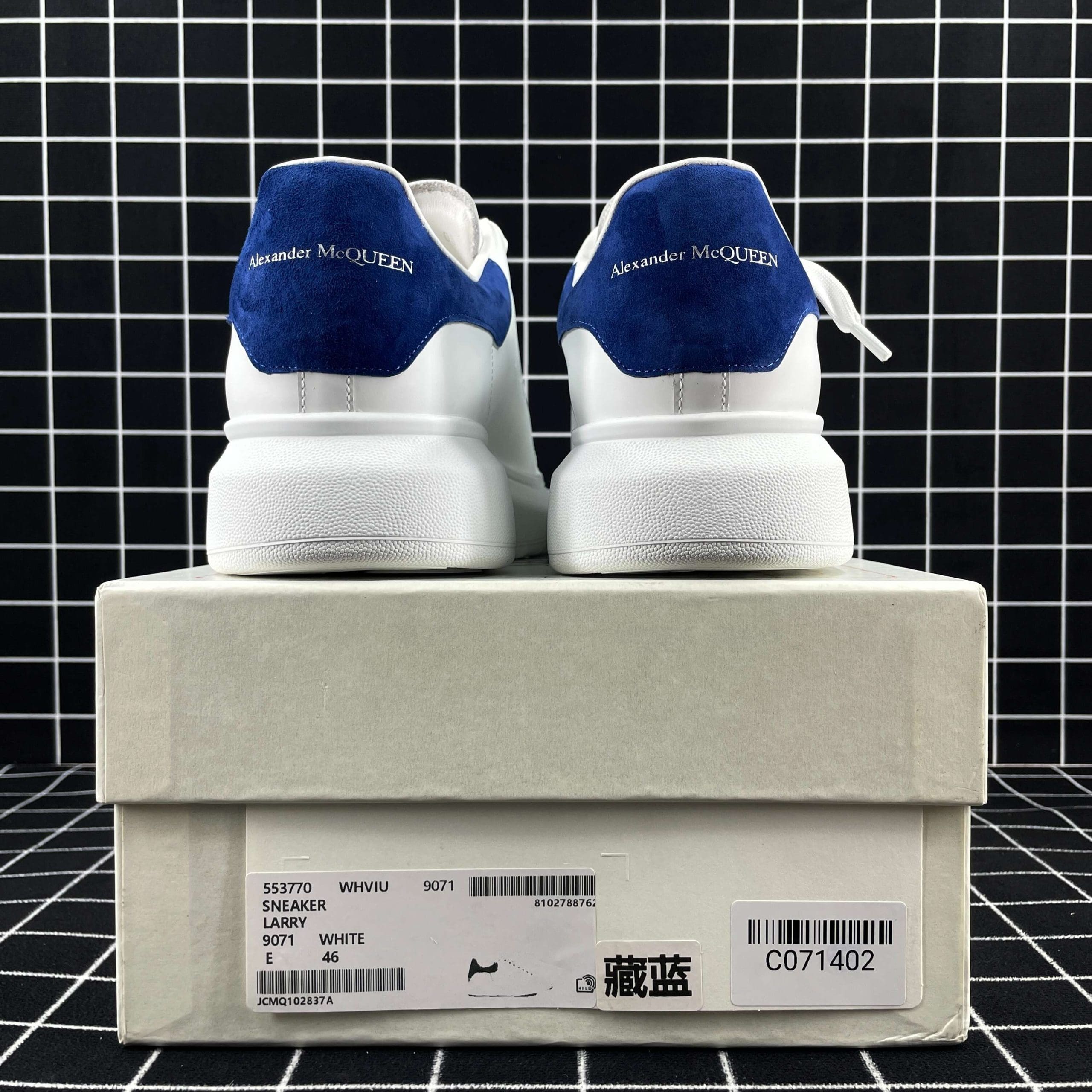 Alexander McQueen Oversized Sneaker White Smooth Calf Leather with Worker Blue Suede Heel Replica