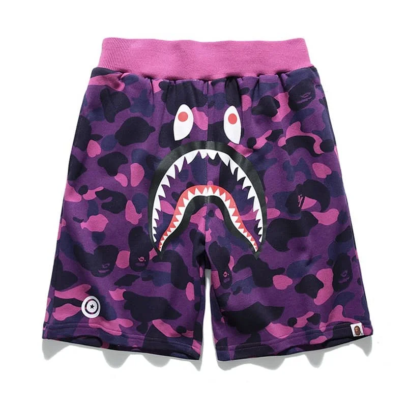 2024 APE Shark Mouth Camo Print Casual Shorts Loose Unisex Style 10