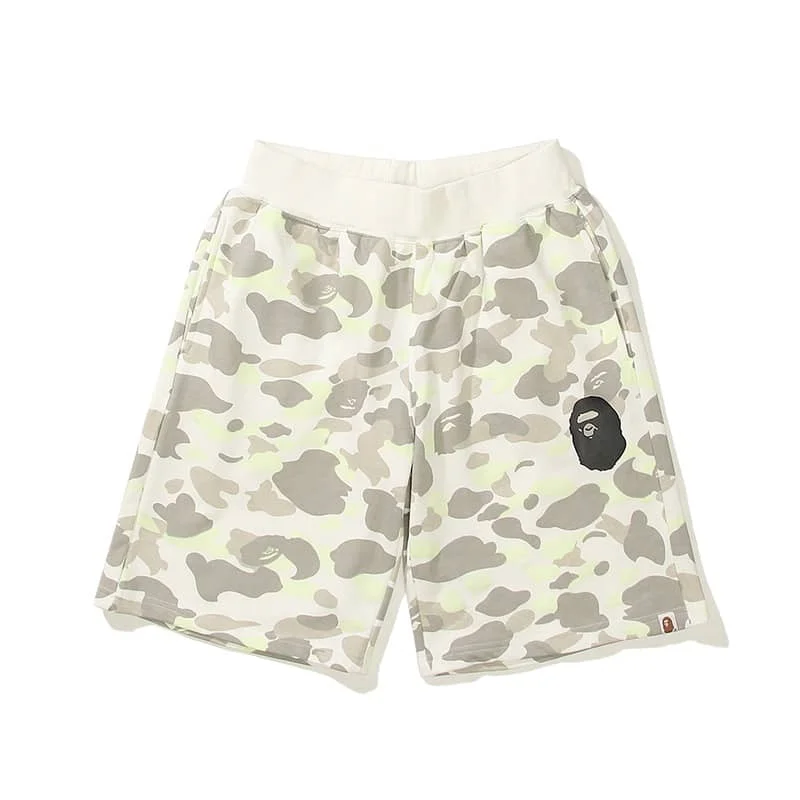 2024 APE Shark Mouth Camo Print Casual Shorts Loose Unisex Style 12