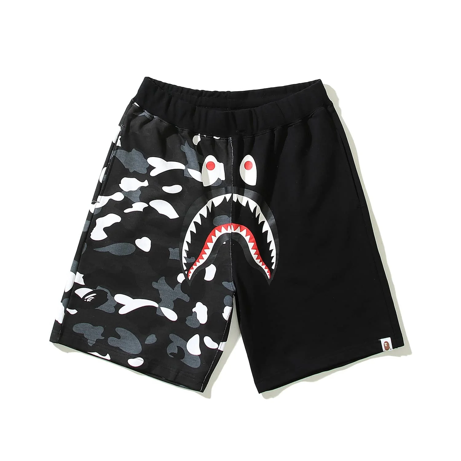 2024 APE Shark Mouth Camo Print Casual Shorts Loose Unisex Style 28