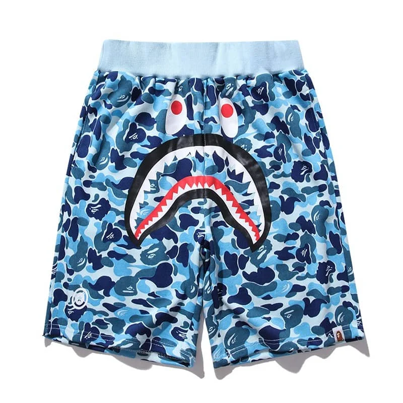 2024 APE Shark Mouth Camo Print Casual Shorts Loose Unisex Style 35