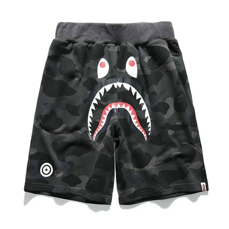 2024 APE Shark Mouth Camo Print Casual Shorts Loose Unisex Style 38