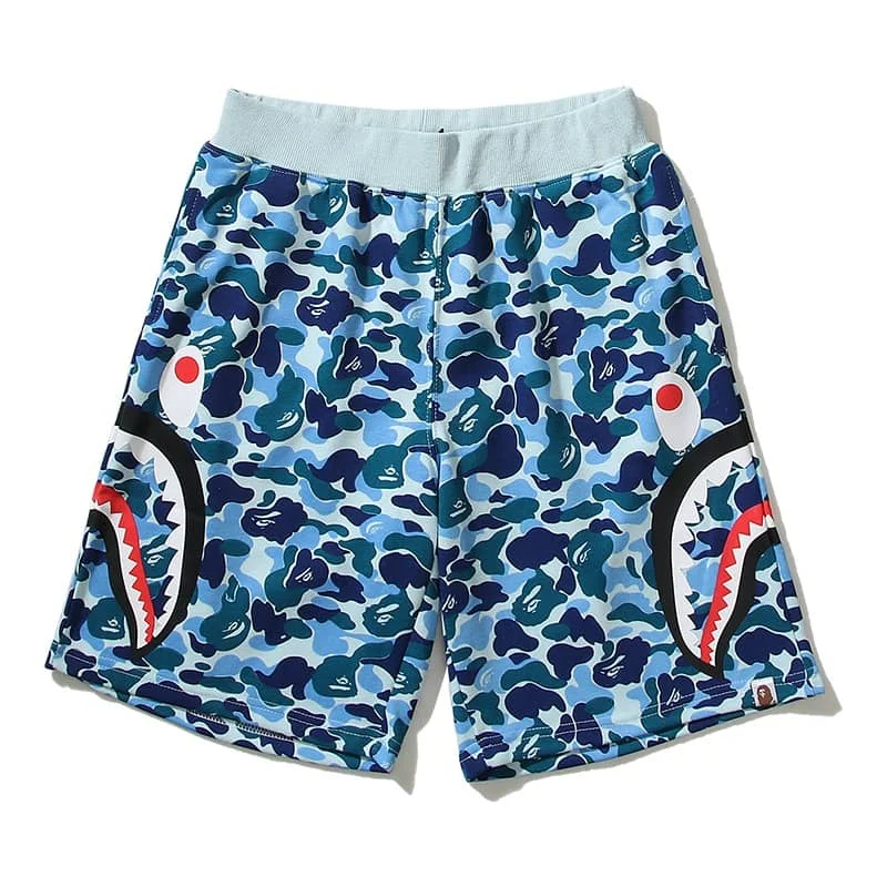 2024 APE Shark Mouth Camo Print Casual Shorts Loose Unisex Style 5