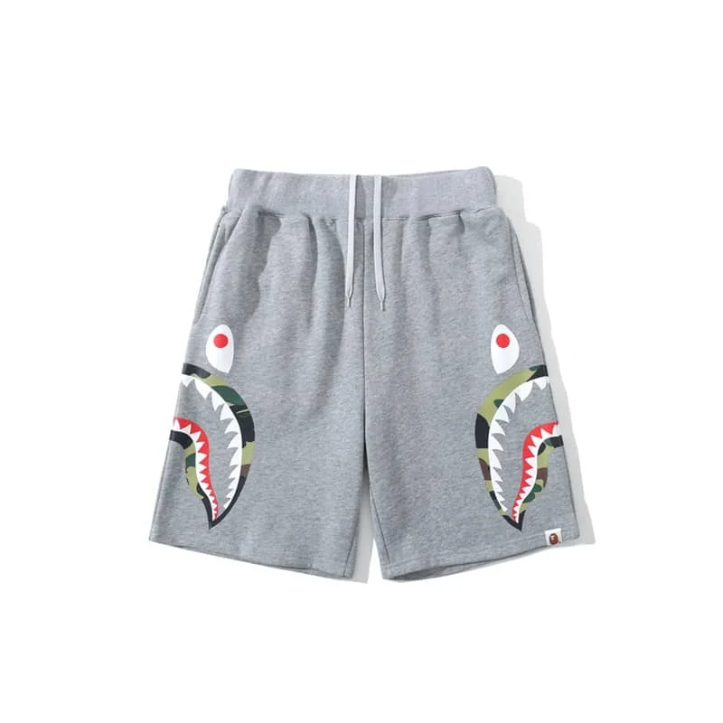 2024 APE Shark Mouth Camo Print Casual Shorts Loose Unisex