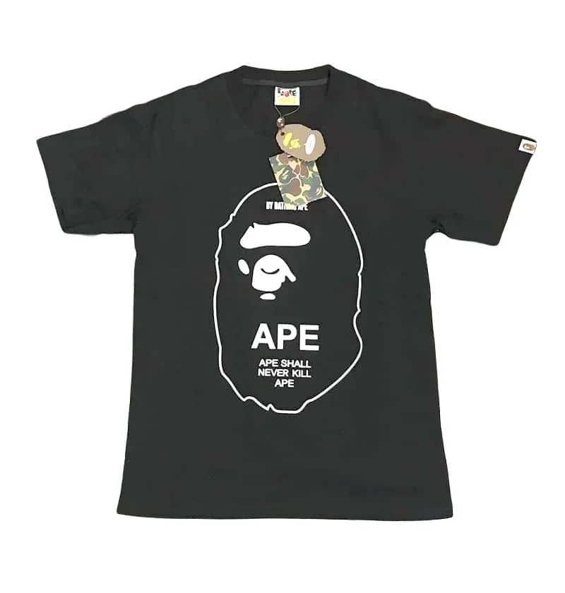 APE Black and White Line Head Ape Logo Print T to Shirt Couple Cotton Base