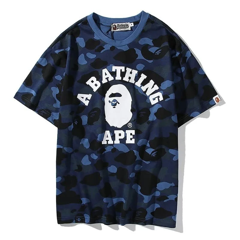 APE Camo Shark Print Spliced Fashion Street Loose Cotton T to Shirt Unisex Style 10