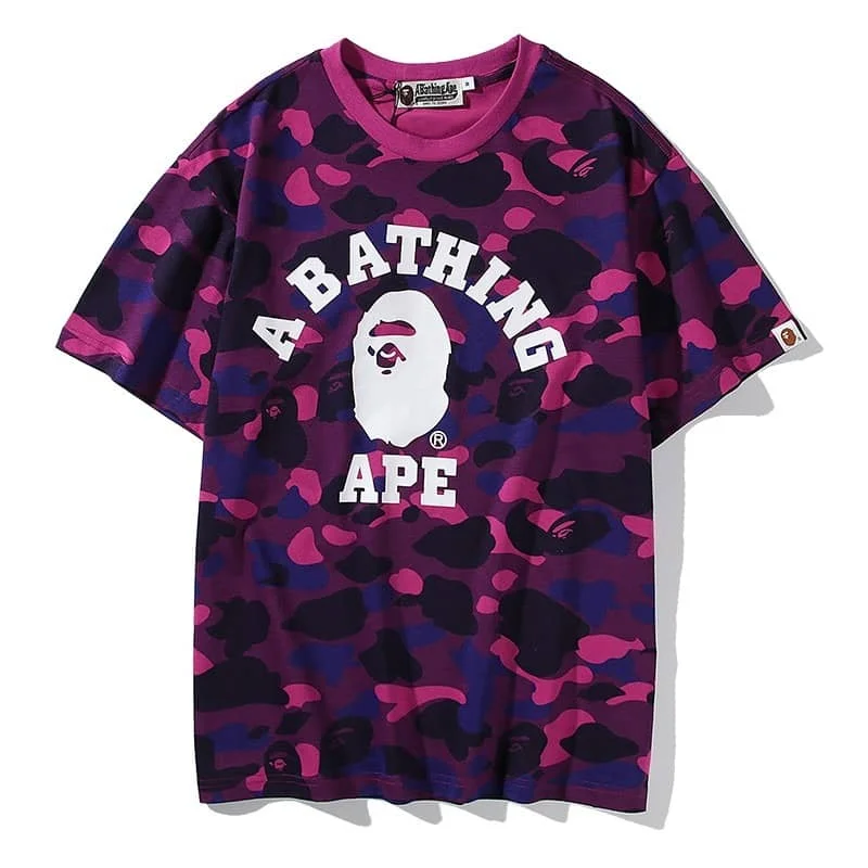 APE Camo Shark Print Spliced Fashion Street Loose Cotton T to Shirt Unisex