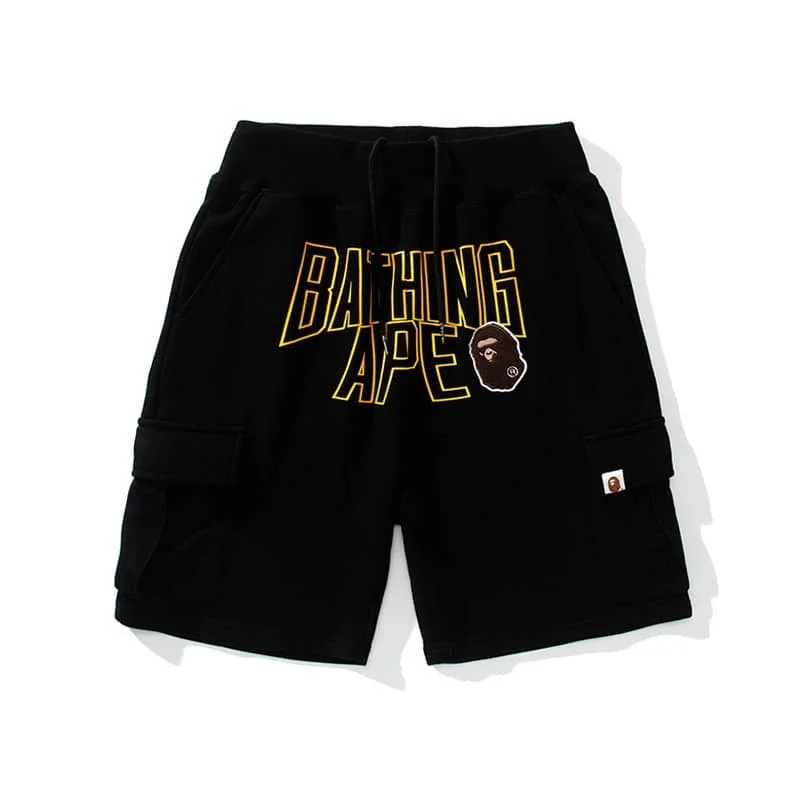 APE Embroidered Patch Letter Pocket Cotton Terry Shorts Casual Men