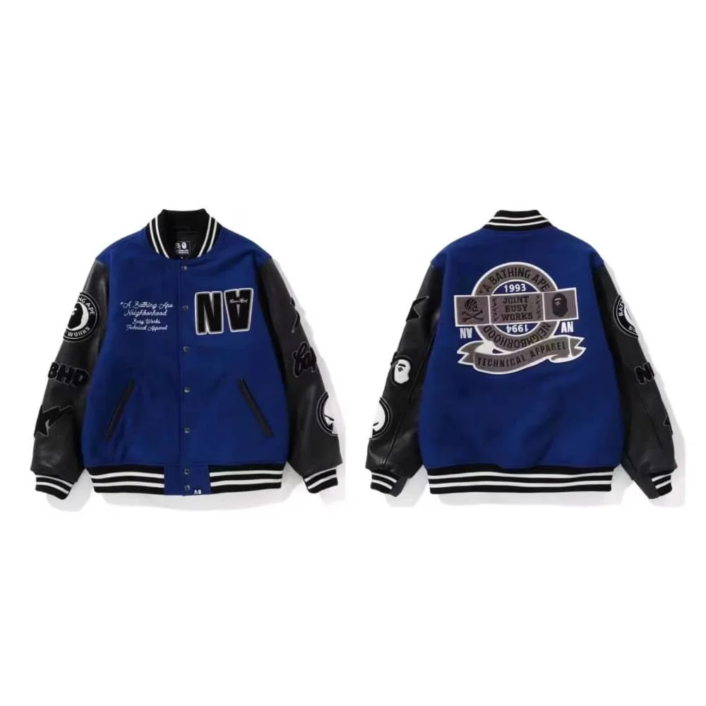 APE Embroidered Velveteen Letter Owl Pilot PU Sleeve Bomber Jacket Men Style 14