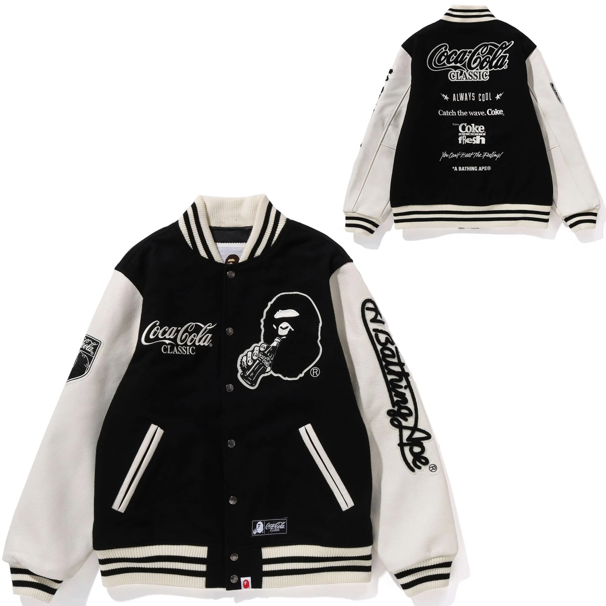 APE Embroidered Velveteen Letter Owl Pilot PU Sleeve Bomber Jacket Men Style 3