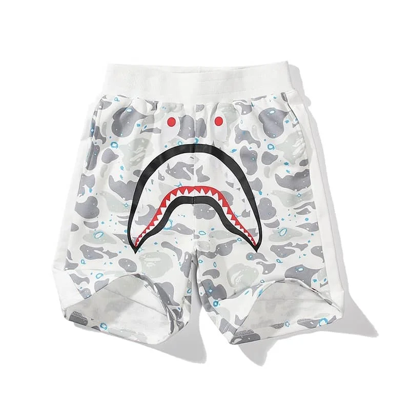 APE Night Glow Shark Side Panel Print Casual Fashion Shorts Unisex Style 3