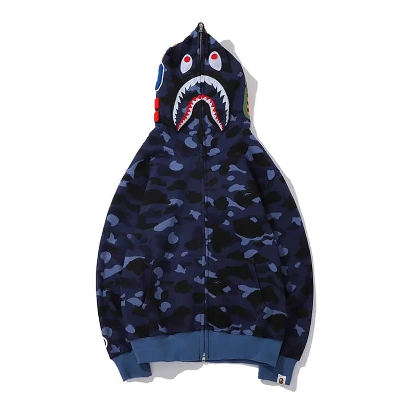 APE Shark Classic Camo Hoodie Unisex Street Hip to Hop Fleece Jacket Style 1