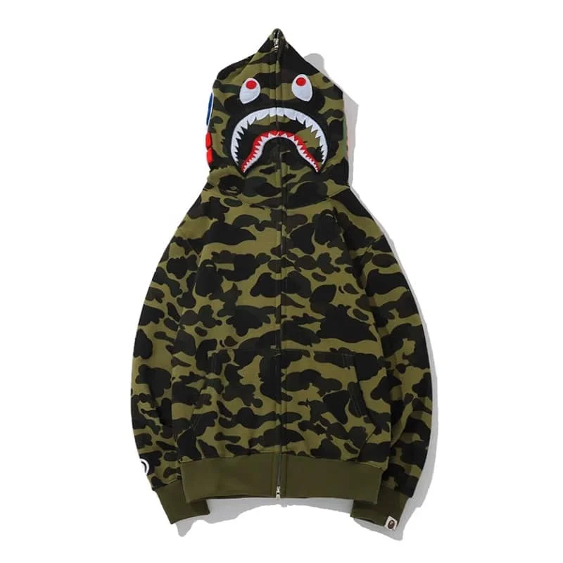 APE Shark Classic Camo Hoodie Unisex Street Hip to Hop Fleece Jacket Style 3