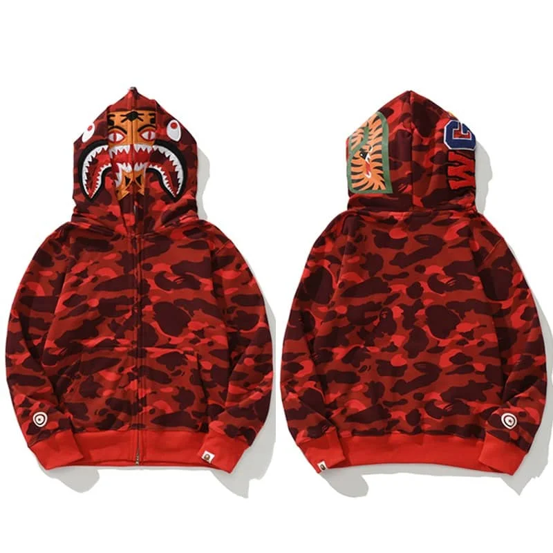 APE Shark Glow Spot Camo Double Hoodie Unisex Fleece Autumn Winter Jacket Style 11