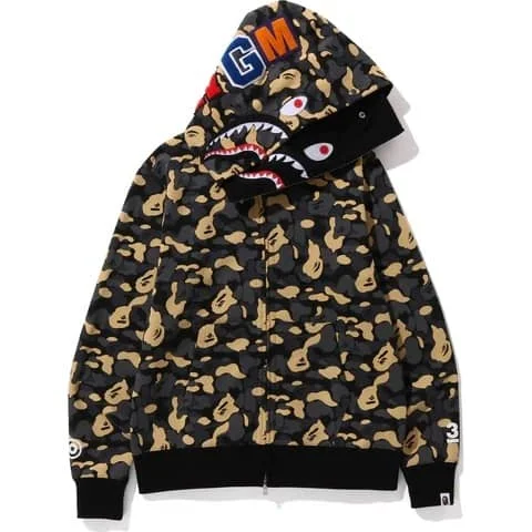 APE Shark Glow Spot Camo Double Hoodie Unisex Fleece Autumn Winter Jacket Style 17