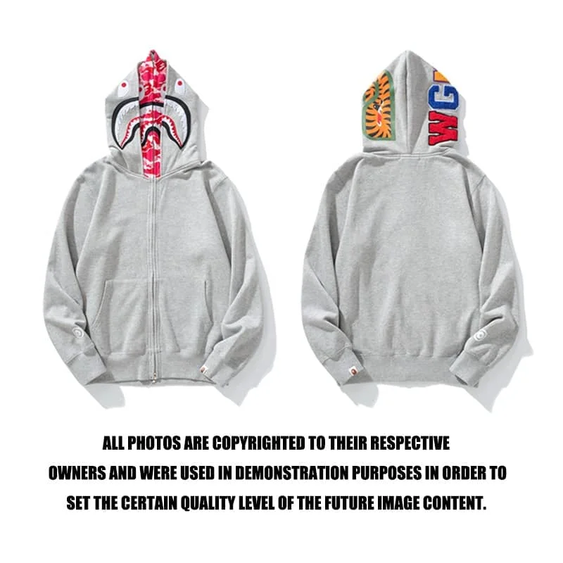 APE Shark Glow Spot Camo Double Hoodie Unisex Fleece Autumn Winter Jacket Style 19