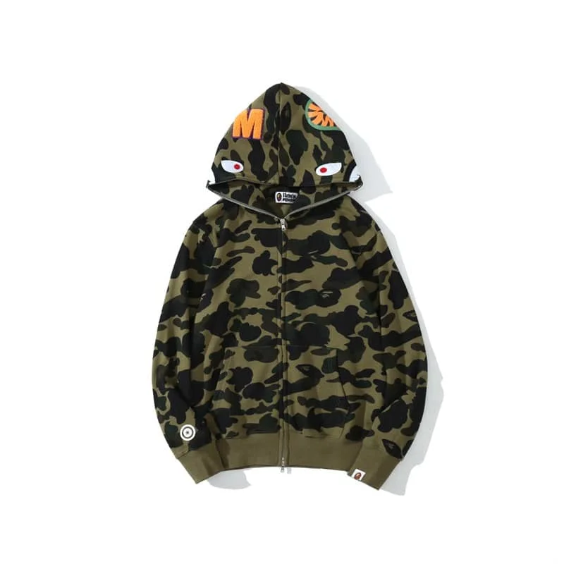 APE Shark Glow Spot Camo Double Hoodie Unisex Fleece Autumn Winter Jacket Style 25