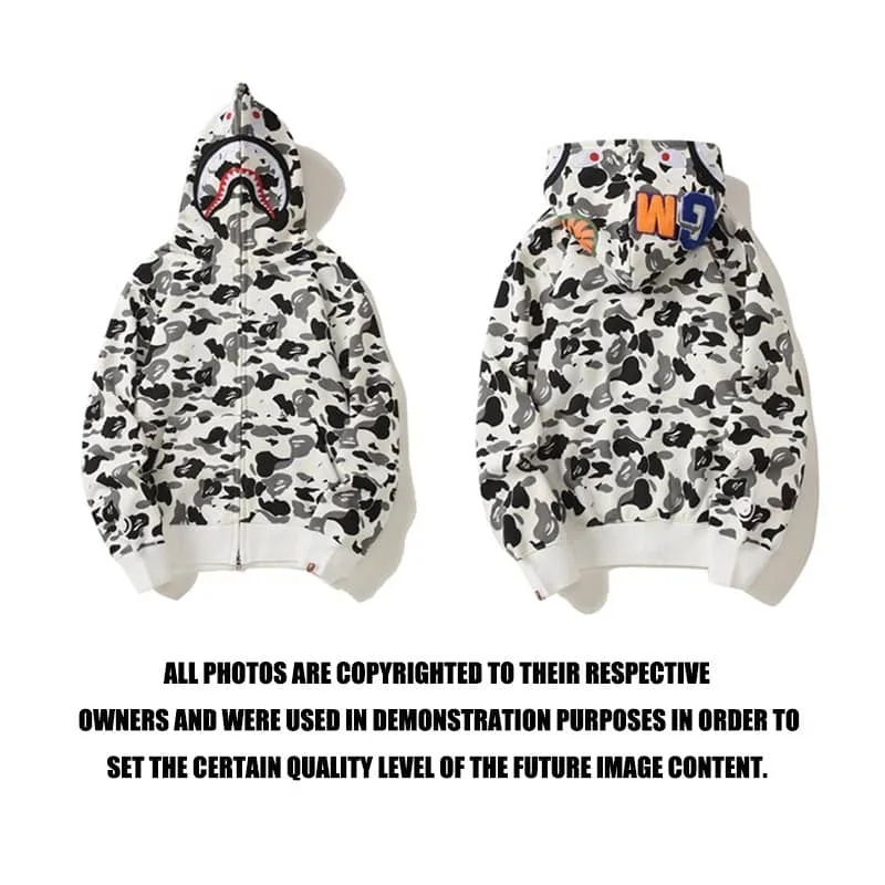 APE Shark Ink Camo White Hoodie Unisex Fleece Hooded Cardigan Japan