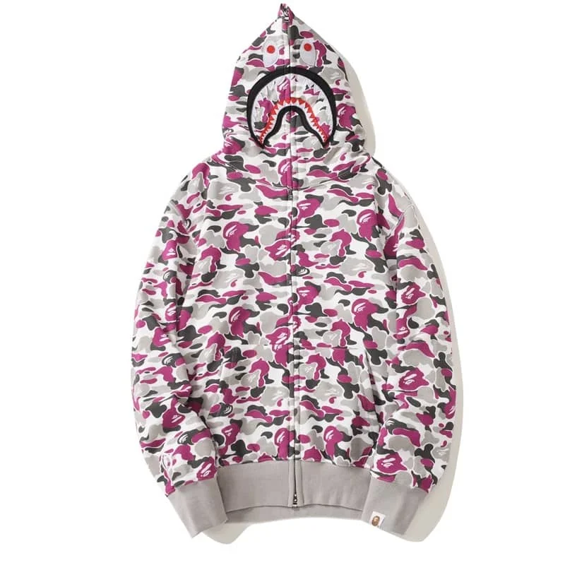 APE Shark Mouth Camo Hoodie Loose Cardigan Unisex Spring Autumn Jacket Style 15