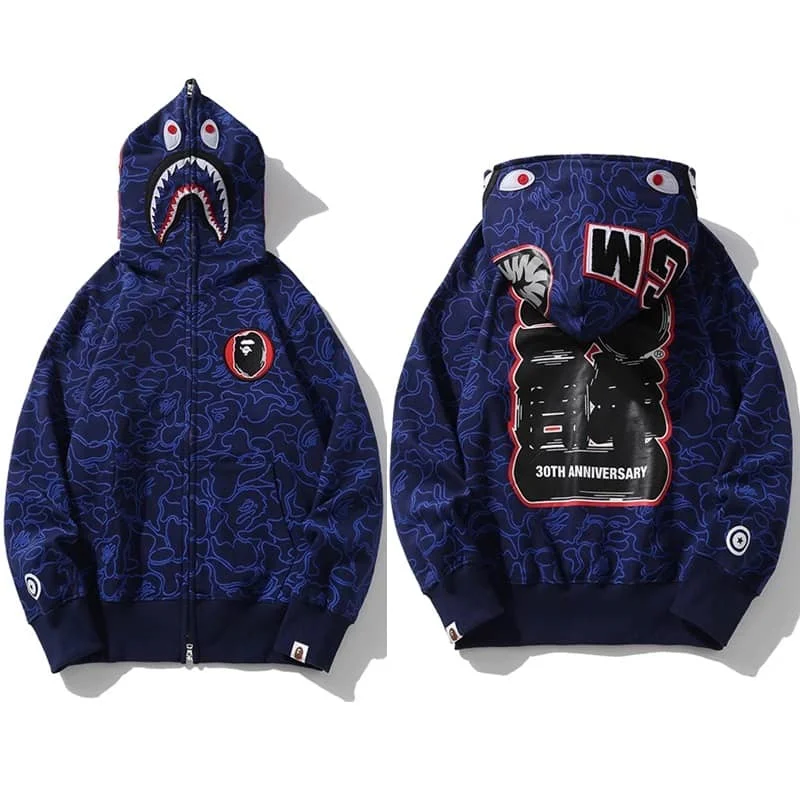 APE Shark Mouth Camo Hoodie Loose Cardigan Unisex Spring Autumn Jacket Style 18