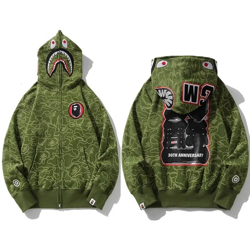 APE Shark Mouth Camo Hoodie Loose Cardigan Unisex Spring Autumn Jacket Style 19