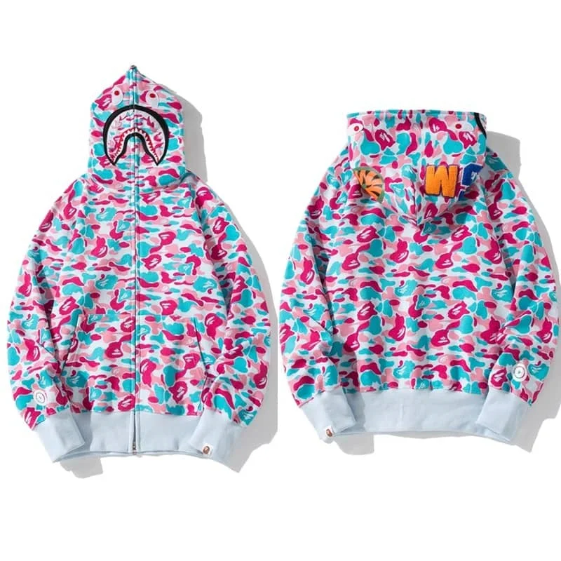 APE Shark Mouth Camo Hoodie Loose Cardigan Unisex Spring Autumn Jacket Style 20