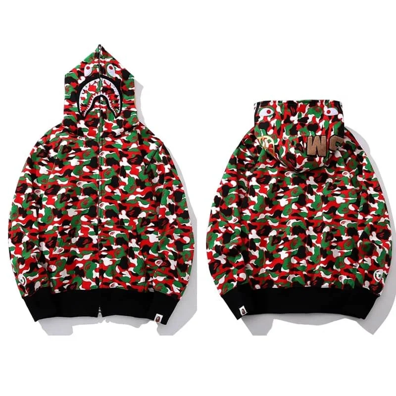 APE Shark Mouth Camo Hoodie Loose Cardigan Unisex Spring Autumn Jacket Style 25