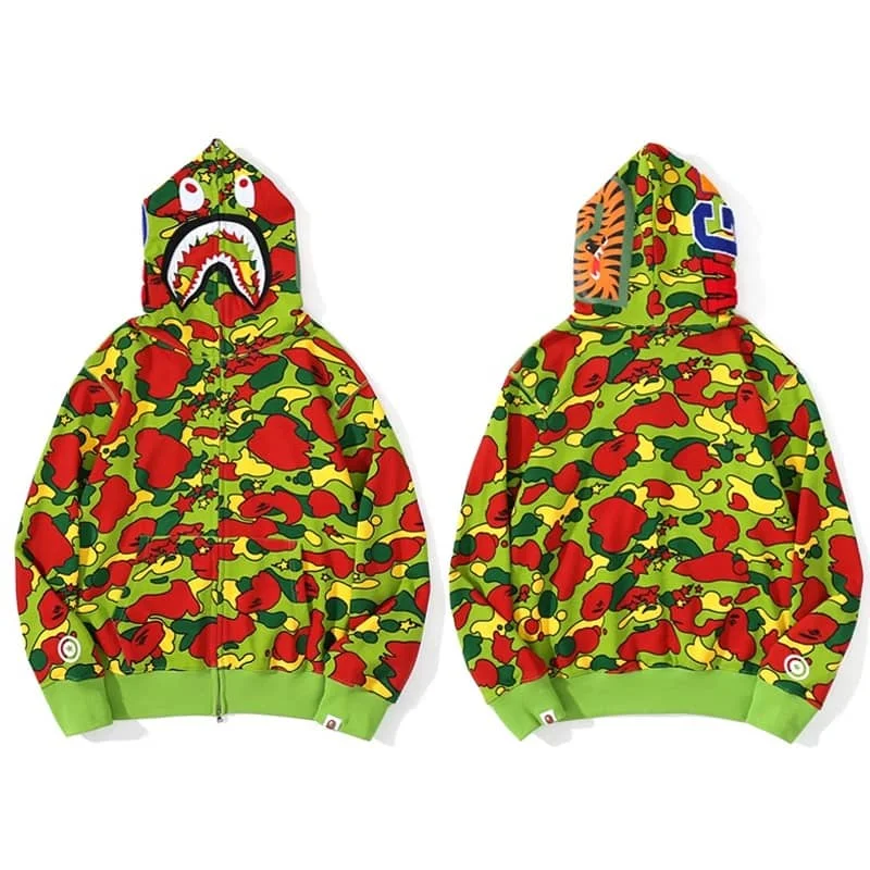 APE Shark Mouth Camo Hoodie Loose Cardigan Unisex Spring Autumn Jacket Style 4