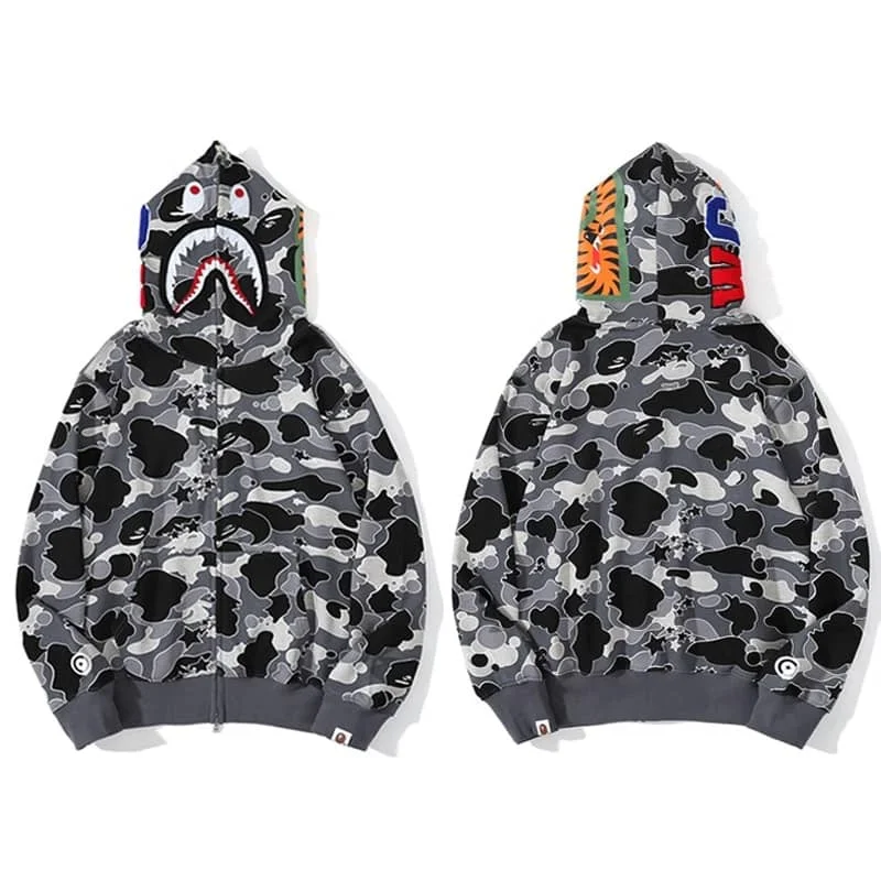 APE Shark Mouth Camo Hoodie Loose Cardigan Unisex Spring Autumn Jacket Style 7