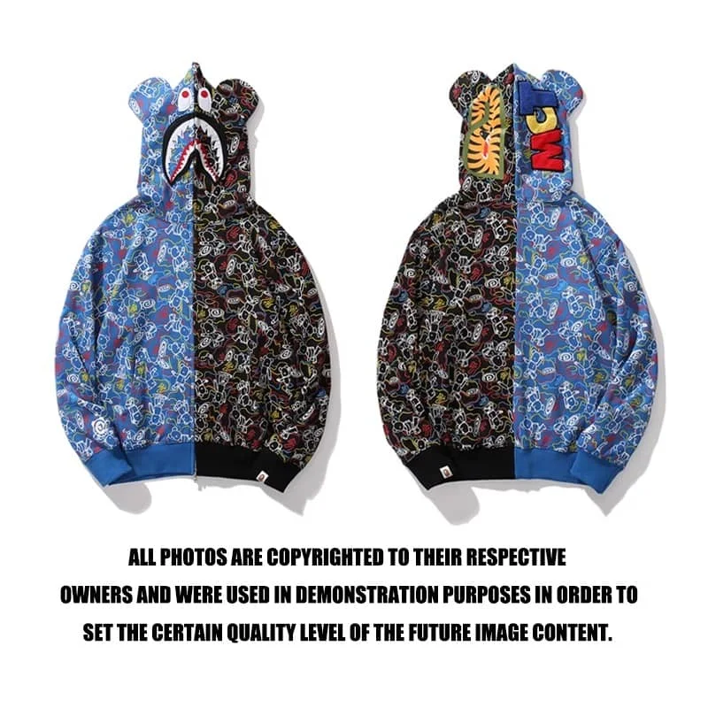 APE Shark Mouth Camo Hoodie Loose Cardigan Unisex Spring Autumn Jacket Style 8