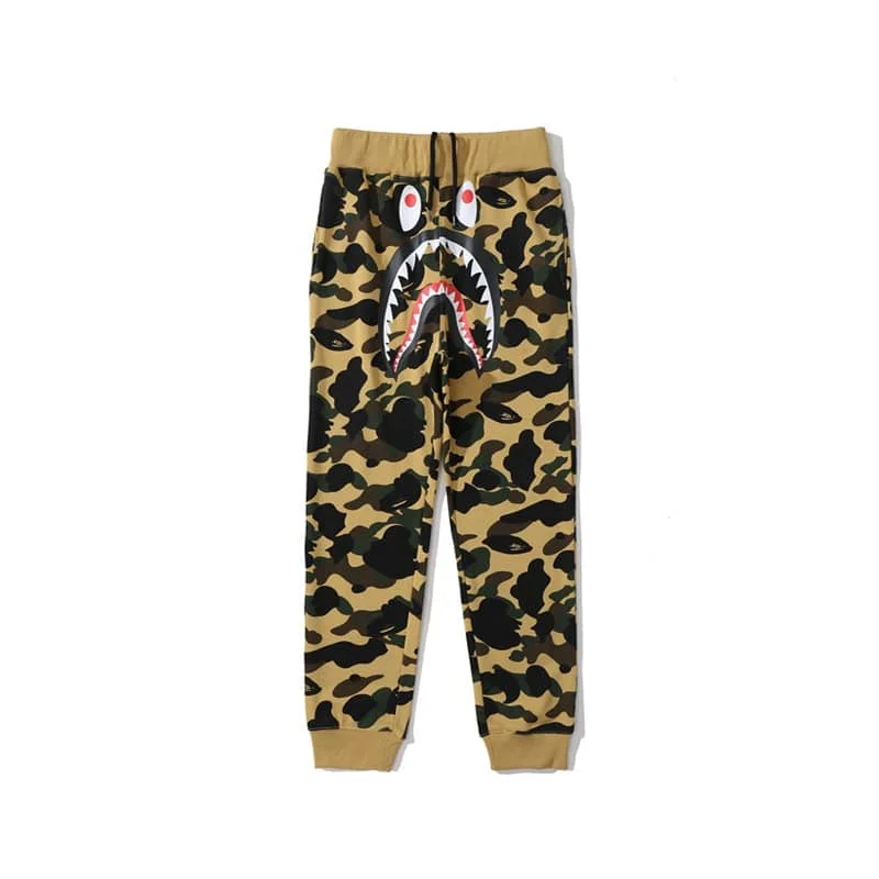 APE Shark Mouth Camo Long Pants Cotton Fleece Unisex Spring Autumn Casual Style 1