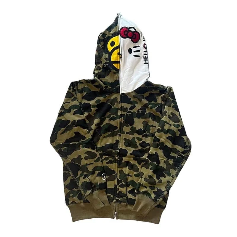 APE Shark Mouth WGM Camo Hoodie Unisex Fleece Cardigan Autumn Winter Style 1