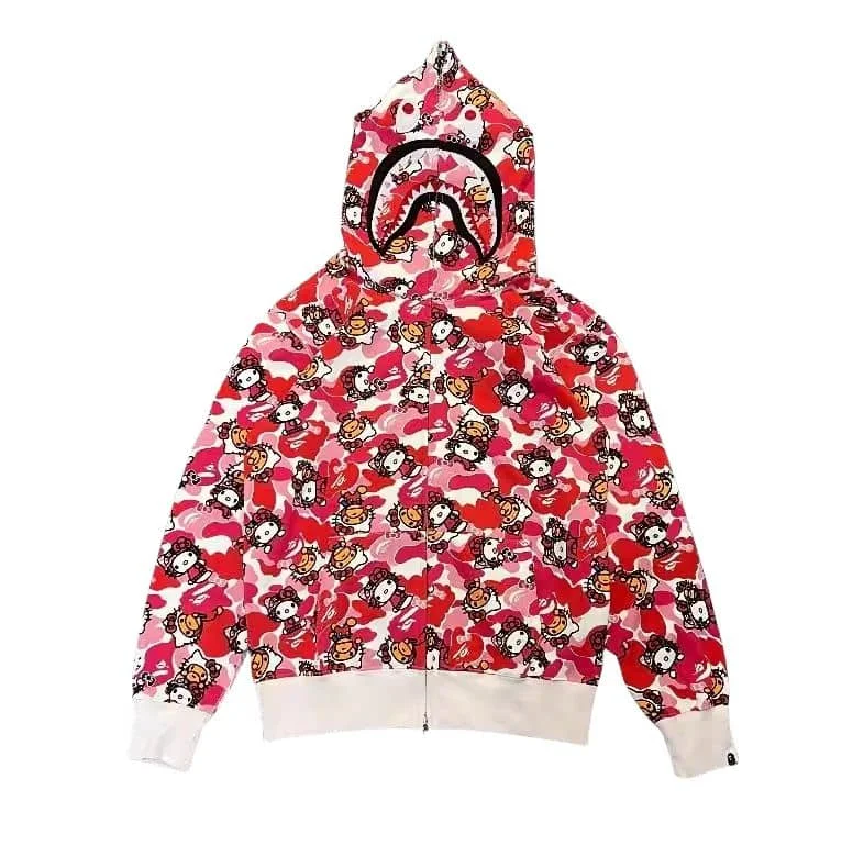 APE Shark Mouth WGM Camo Hoodie Unisex Fleece Cardigan Autumn Winter Style 3