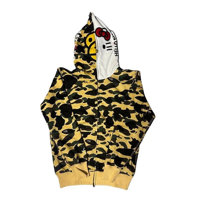 APE Shark Mouth WGM Camo Hoodie Unisex Fleece Cardigan Autumn Winter Style 4