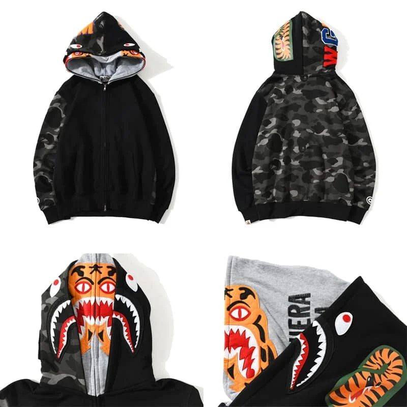APE Shark Tiger Glow Star Loose Hoodie Unisex Open Jacket Style 10