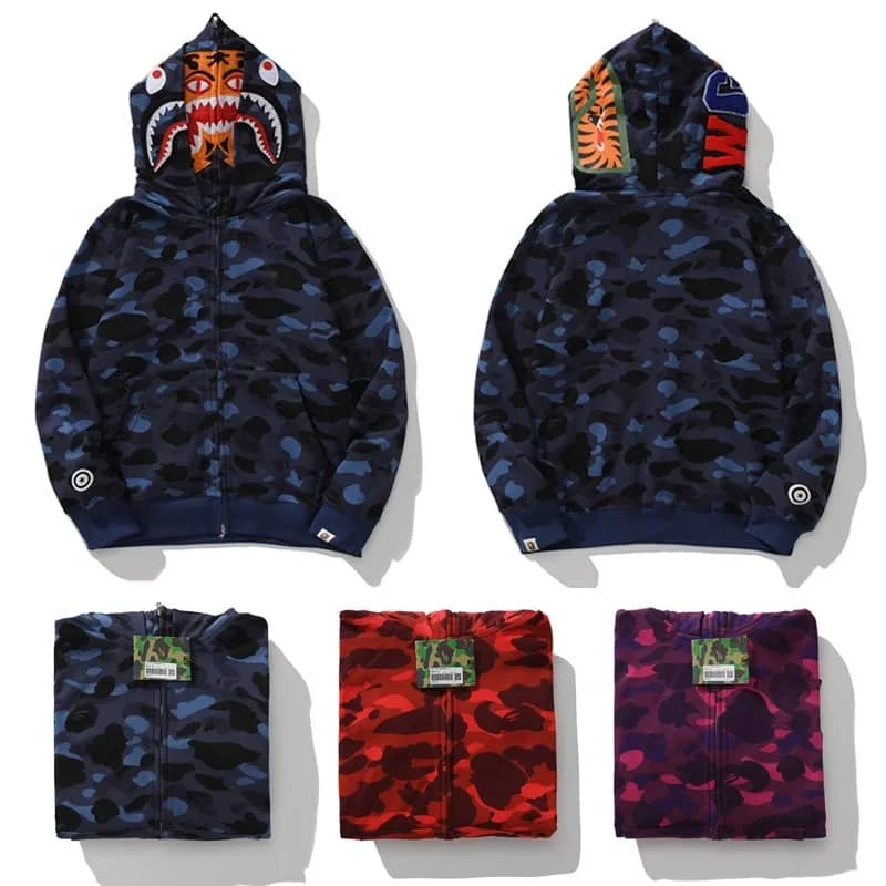 APE Shark Tiger Glow Star Loose Hoodie Unisex Open Jacket Style 12