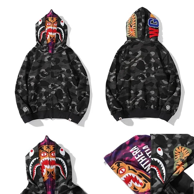 APE Shark Tiger Glow Star Loose Hoodie Unisex Open Jacket Style 3