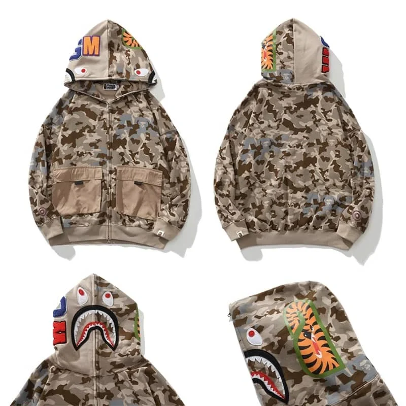 APE Shark Tiger Glow Star Loose Hoodie Unisex Open Jacket Style 9 Replica