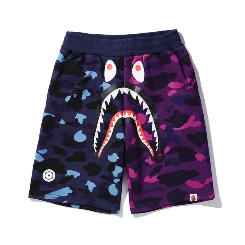 APE Side Shark Mouth Camo Patch Casual Shorts Loose Terry Unisex Style 4