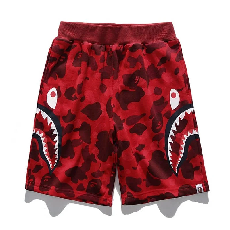 APE Side Shark Mouth Camo Print Casual Shorts Loose Terry Unisex Style 2