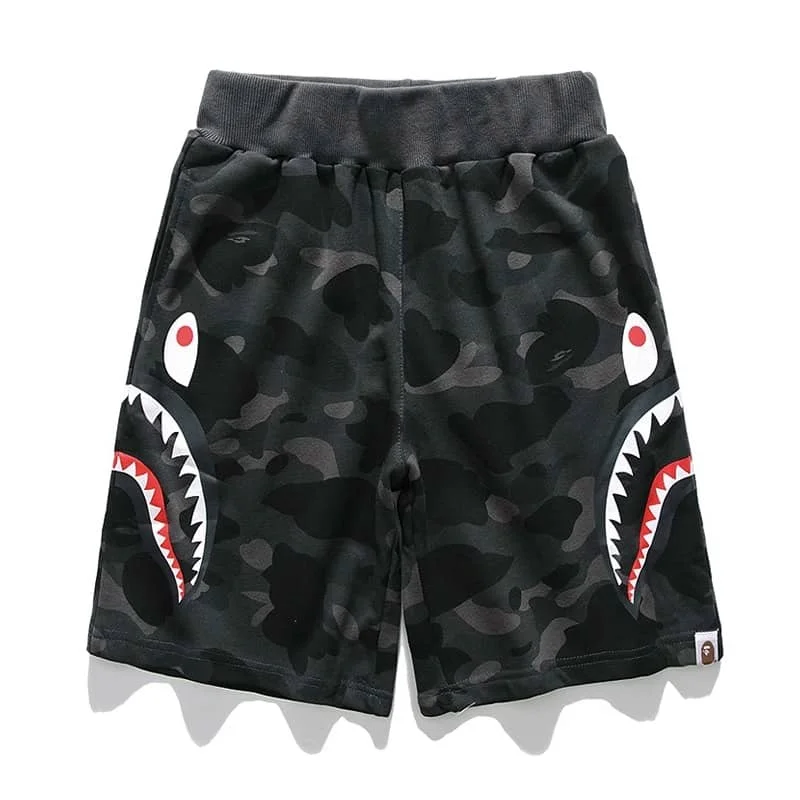 APE Side Shark Mouth Camo Print Casual Shorts Loose Terry Unisex Style 7