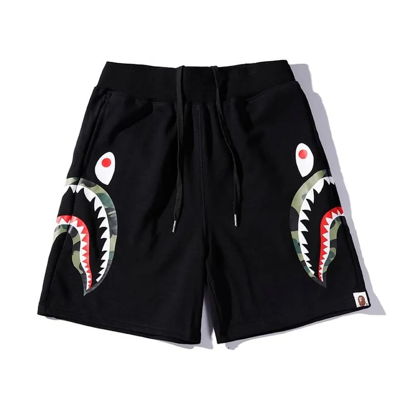APE Side Shark Mouth Camo Print Casual Shorts Loose Terry Unisex