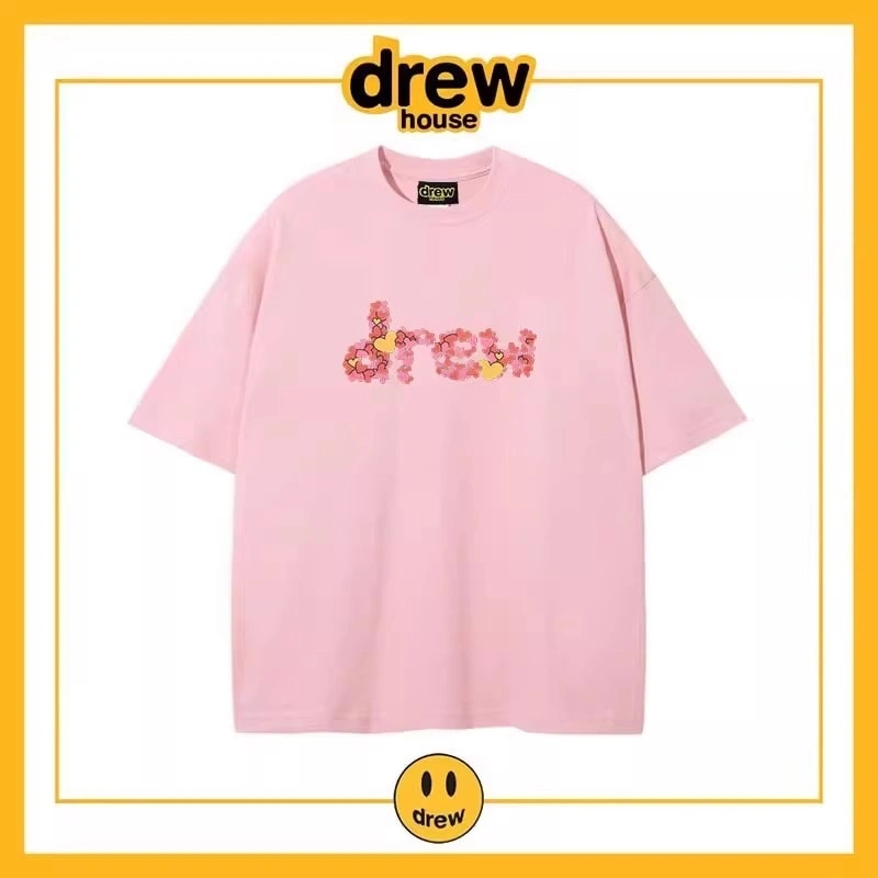 Drew Heart Print Short Sleeve T-Shirt Unisex Cotton Casual Top Style 1